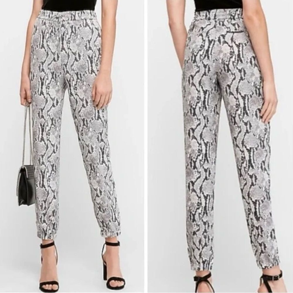 Express Grey & White Snake Print High Rise Jogger Pants